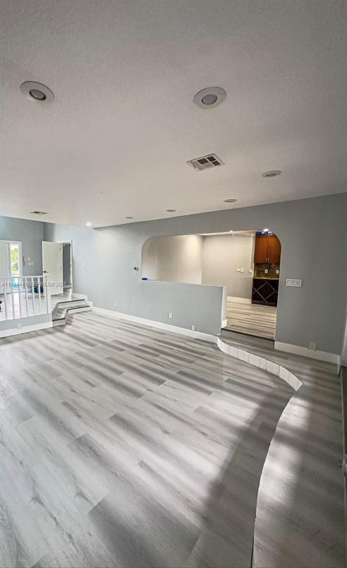 Empty room, Interior, Recessed Lighting, Wood Texture Flooring