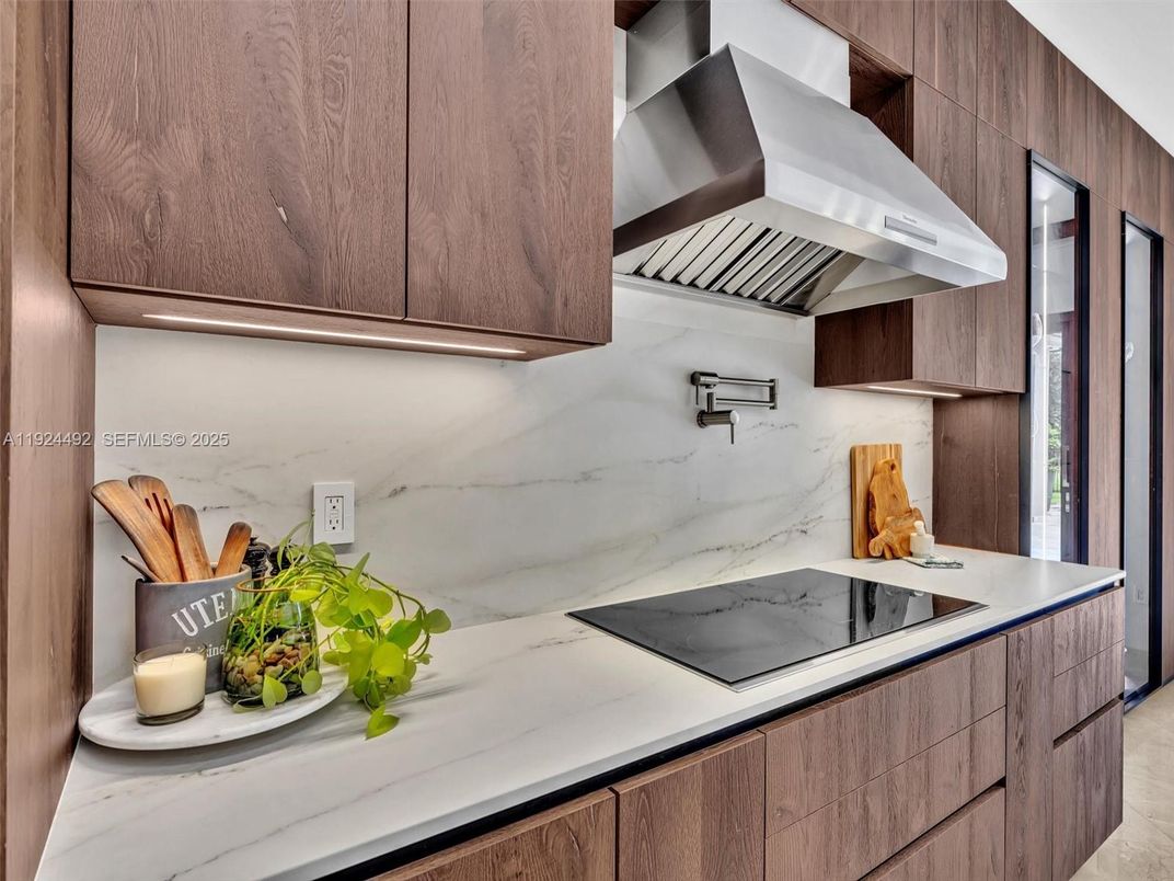 Interior, Kitchen, Marble Walls, Stainless Steel Appliances