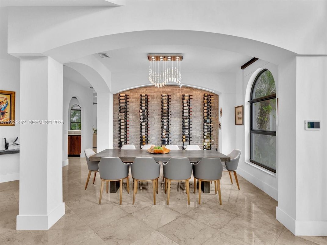 Chandelier, Dining room, Interior, Wine Storage