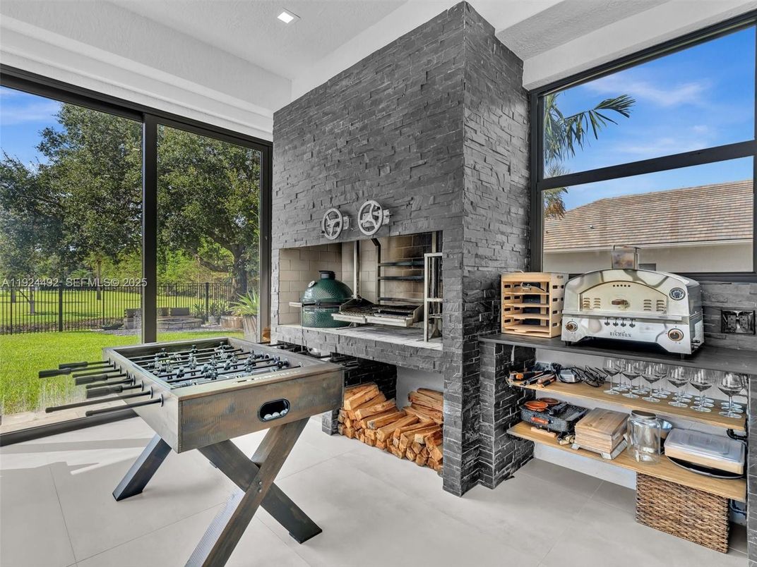 Game Room, Interior, Kitchen, Recessed Lighting, Stone Walls