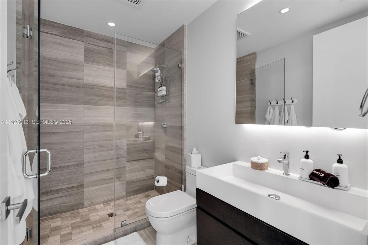 Bathroom, Glass Shower, Interior, Recessed Lighting