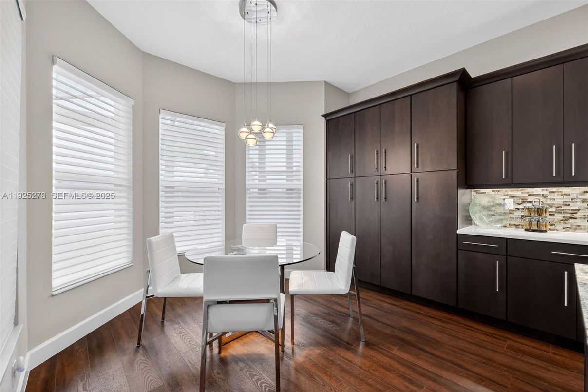 Dining room, Interior, Pendant Lights, Wood Texture Flooring
