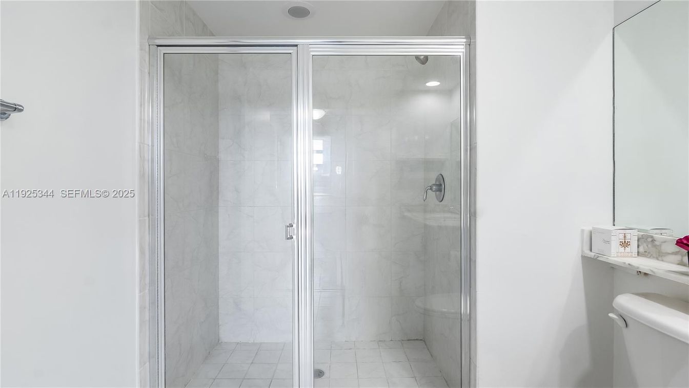 Bathroom, Glass Shower, Interior, Marble Walls, Recessed Lighting