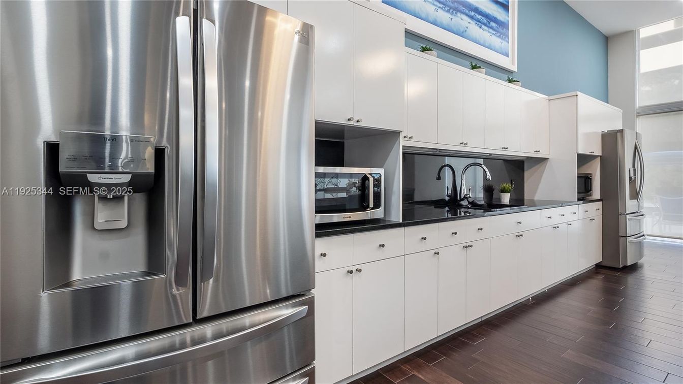 Interior, Kitchen, Stainless Steel Appliances, Wood Texture Flooring