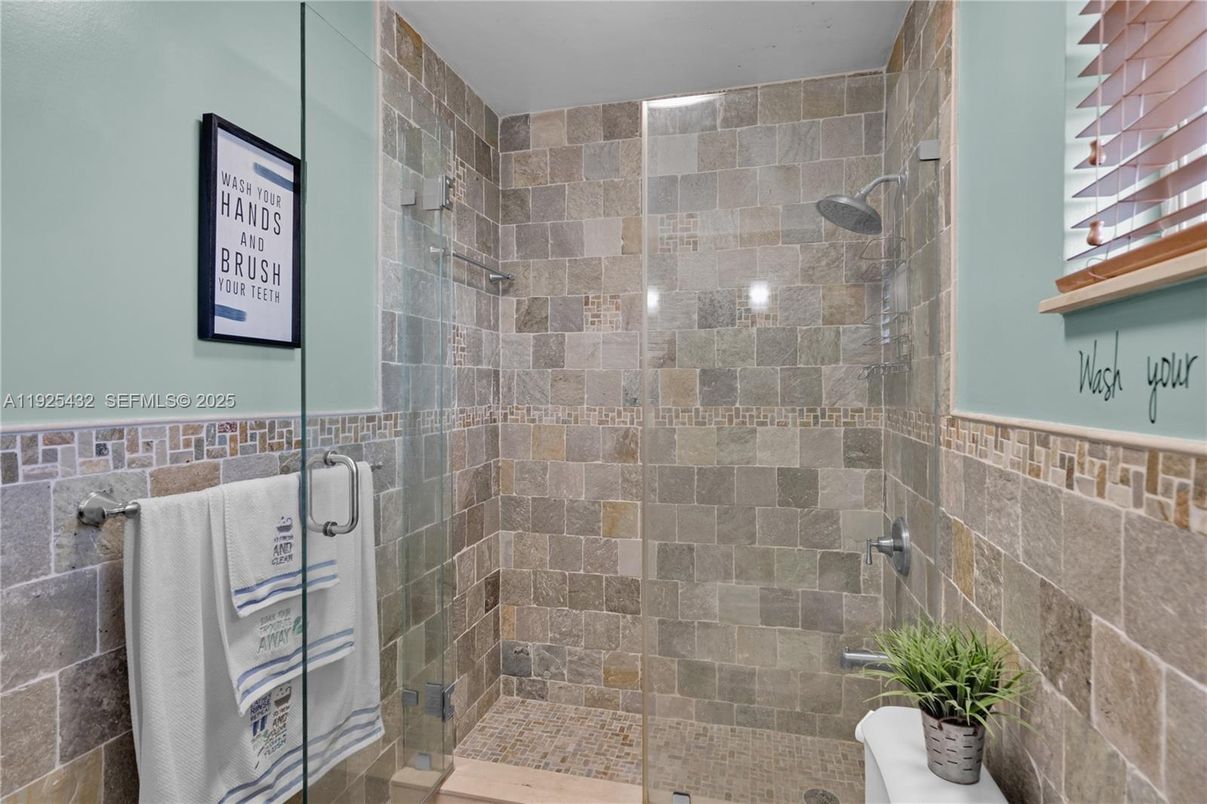 Bathroom, Glass Shower, Interior, Stone Walls