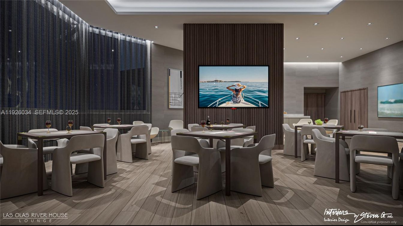 Dining room, Interior, Projection Screen, Recessed Lighting, Theatre Room, Wood Texture Flooring