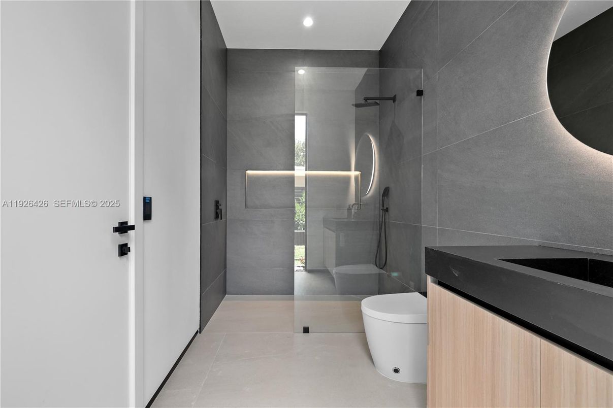 Bathroom, Glass Shower, Interior, Recessed Lighting