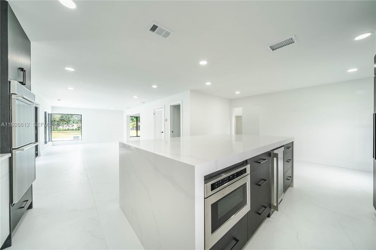 Interior, Kitchen, Marble, Recessed Lighting, Stainless Steel Appliances