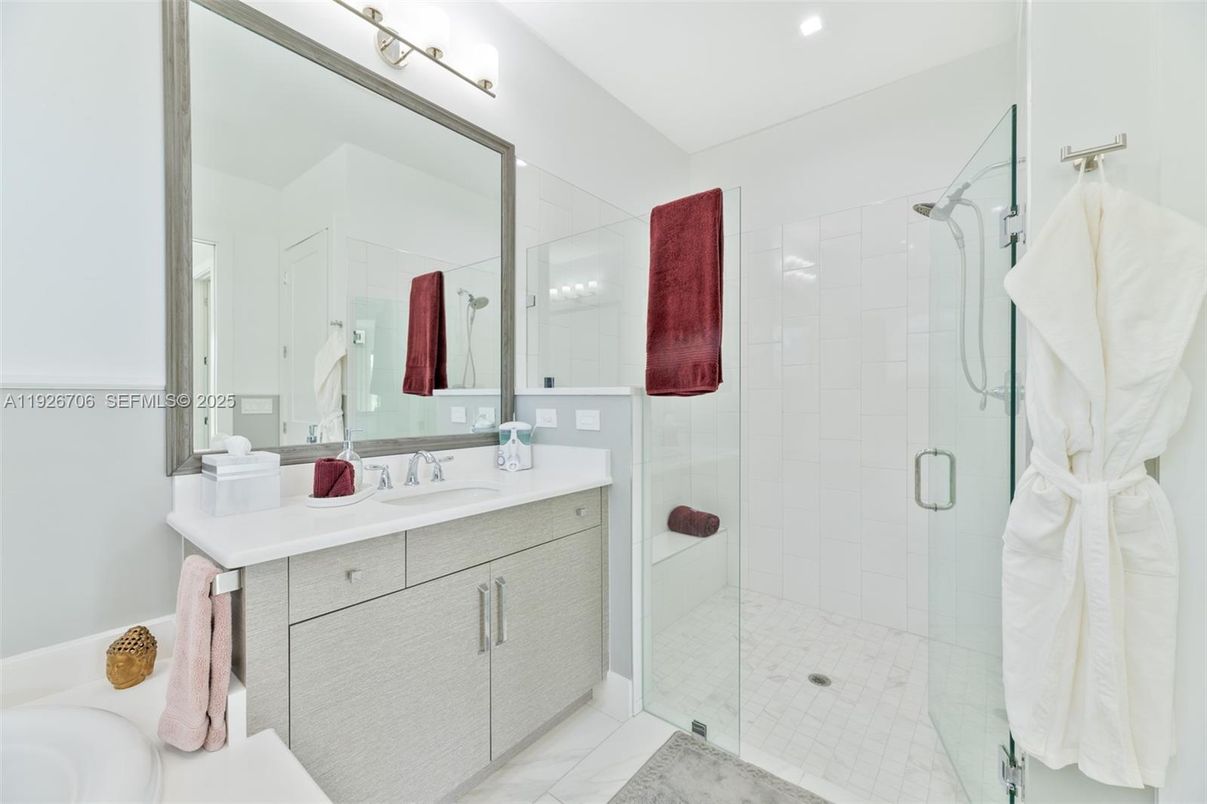 Bathroom, Glass Shower, Interior, Recessed Lighting