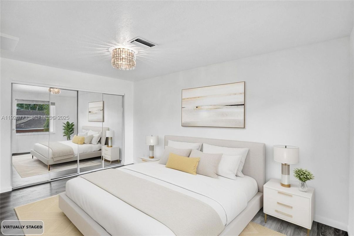 Bedroom, Chandelier, Interior, Wood Texture Flooring