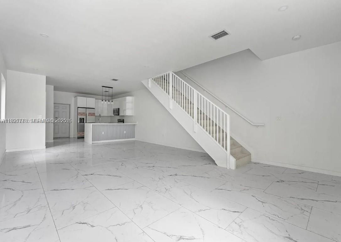 Empty room, Interior, Kitchen, Marble, Pendant Lights