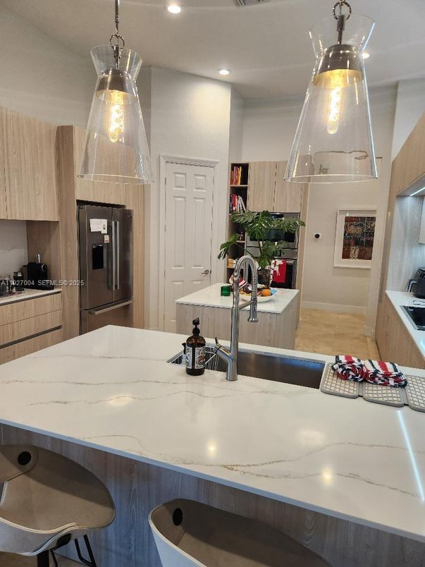 Interior, Kitchen, Pendant Lights, Recessed Lighting, Stainless Steel Appliances