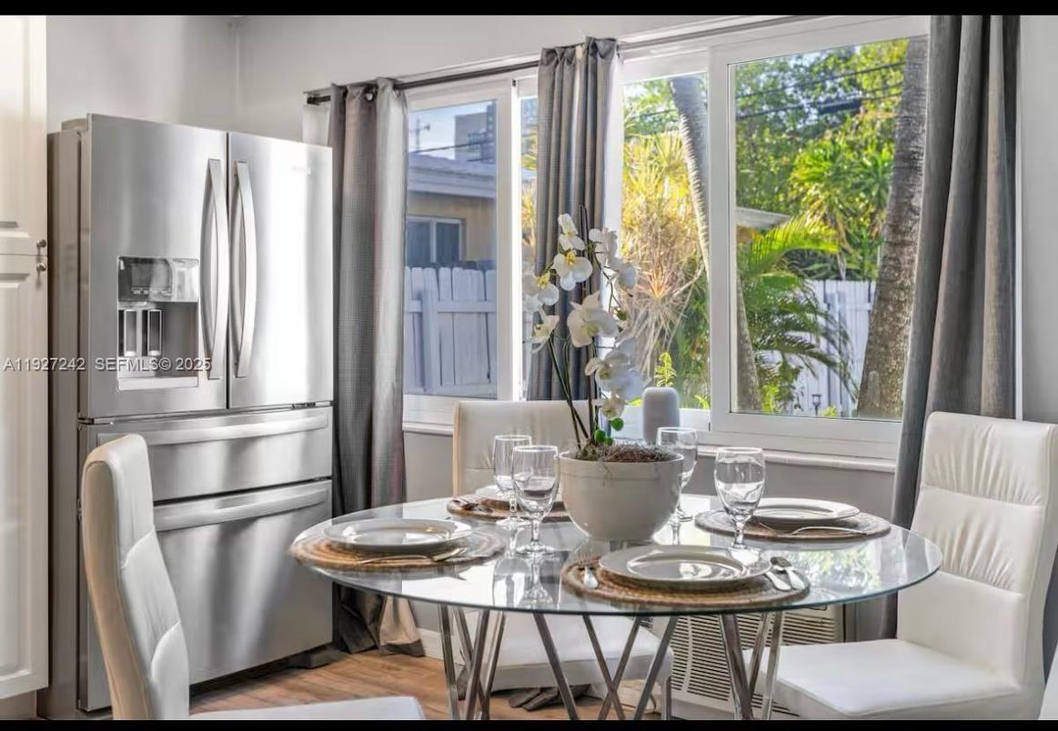 Dining room, Interior, Kitchen, Stainless Steel Appliances, Wood Texture Flooring