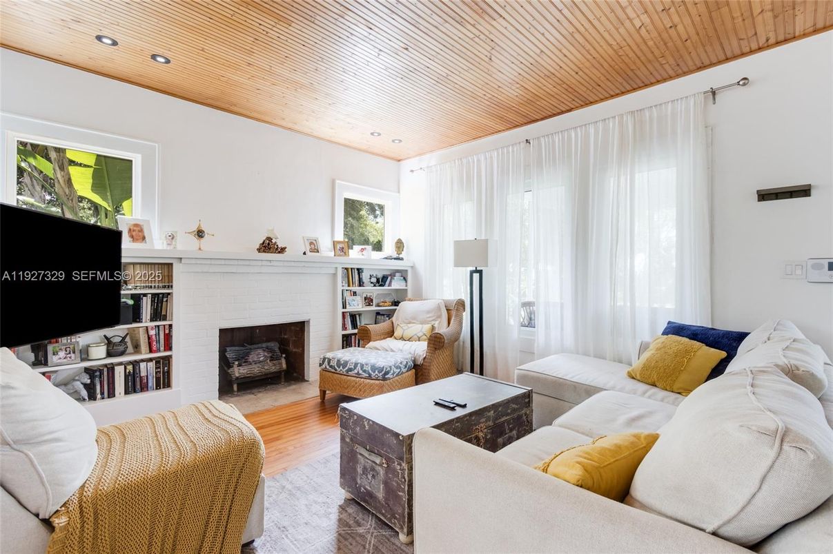 Fireplace, Interior, Living room, Recessed Lighting, Wooden Ceilings, Wood Texture Flooring