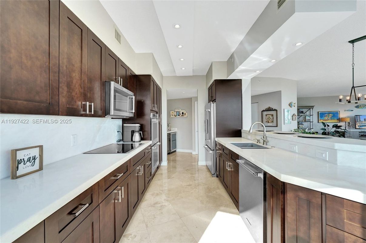 Interior, Kitchen, Pendant Lights, Recessed Lighting, Stainless Steel Appliances