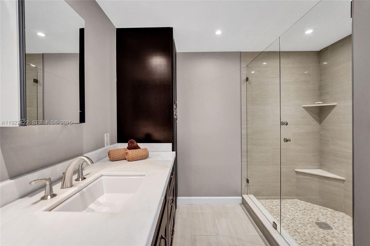 Bathroom, Glass Shower, Interior, Recessed Lighting