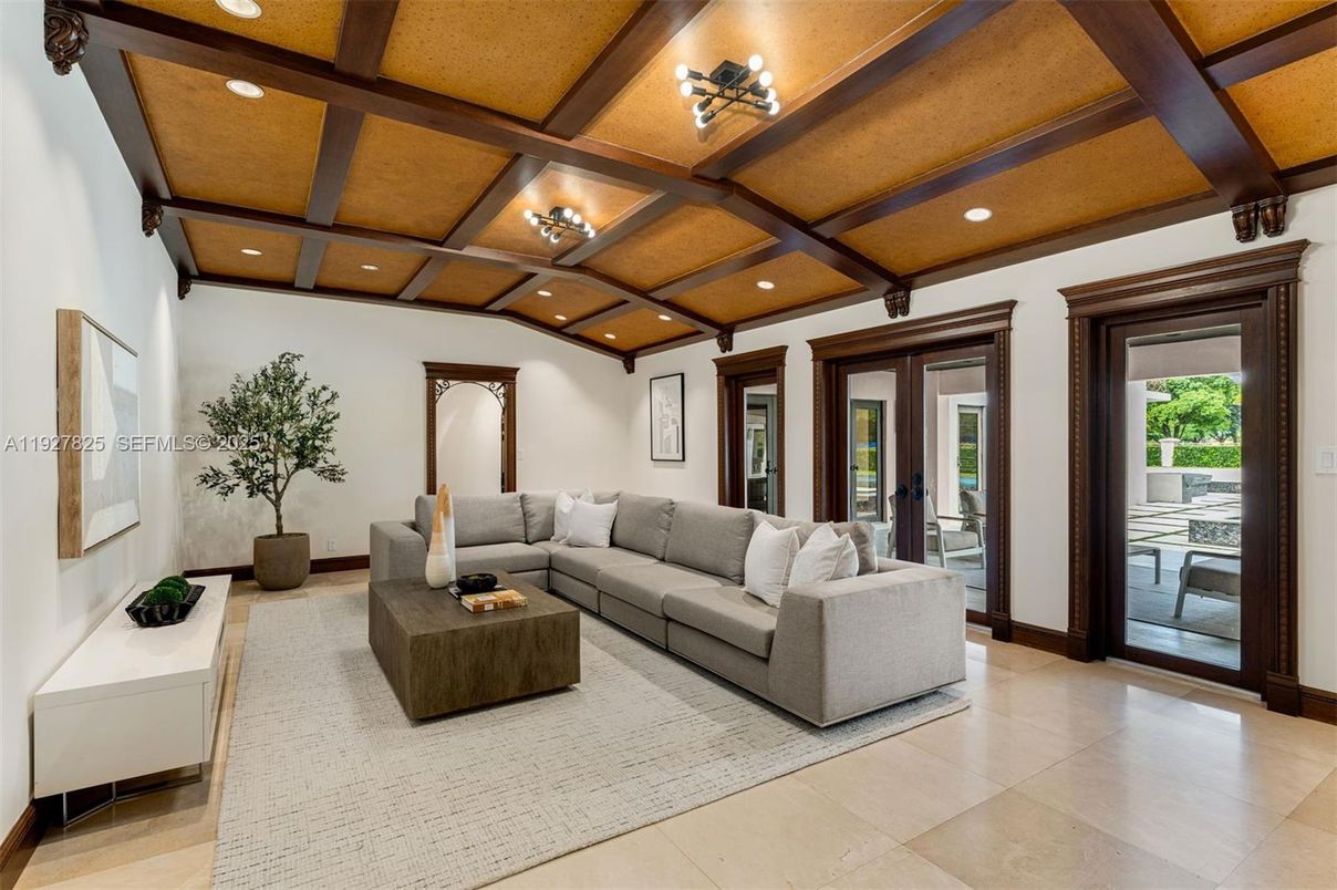 Interior, Living room, Recessed Lighting, Wooden Beams