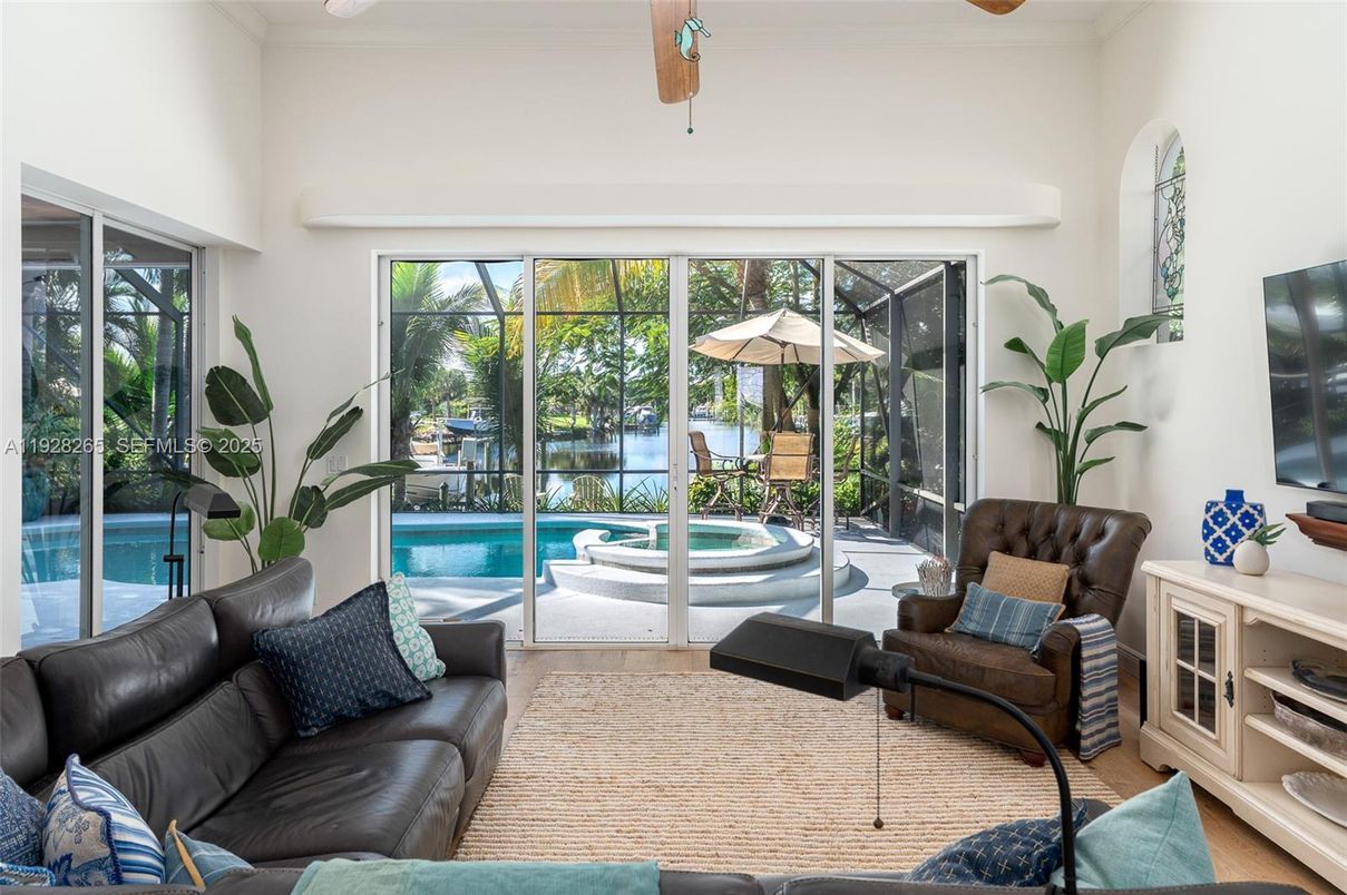 Interior, Living room, Pool, Sun Room, Wood Texture Flooring