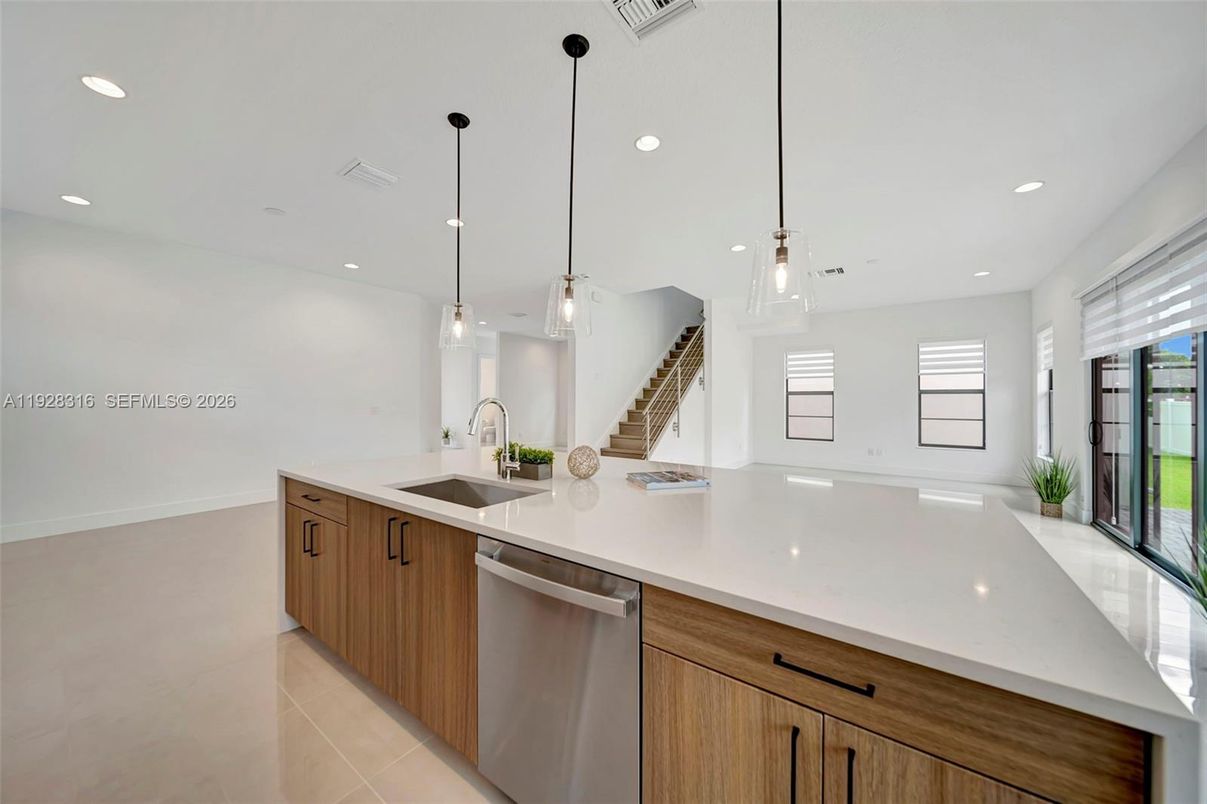 Interior, Kitchen, Pendant Lights, Recessed Lighting, Stainless Steel Appliances