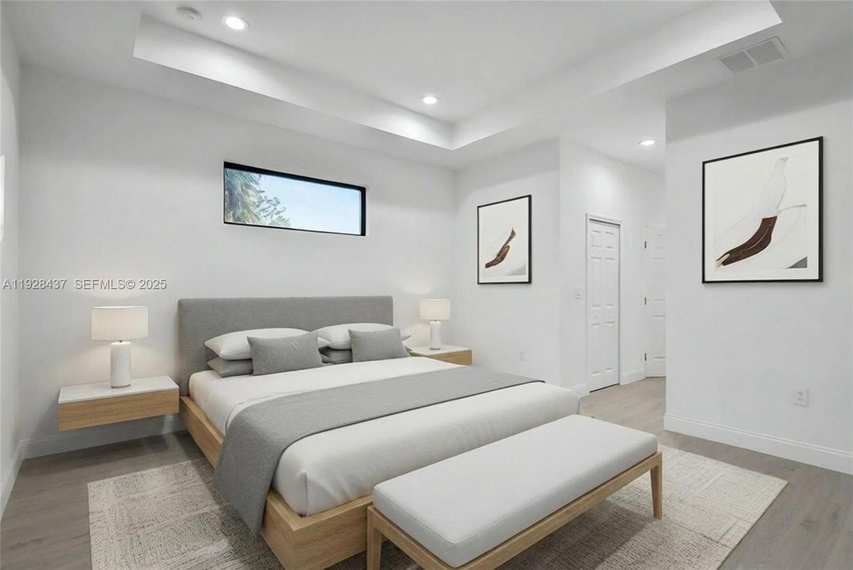 Bedroom, Interior, Recessed Lighting, Wood Texture Flooring