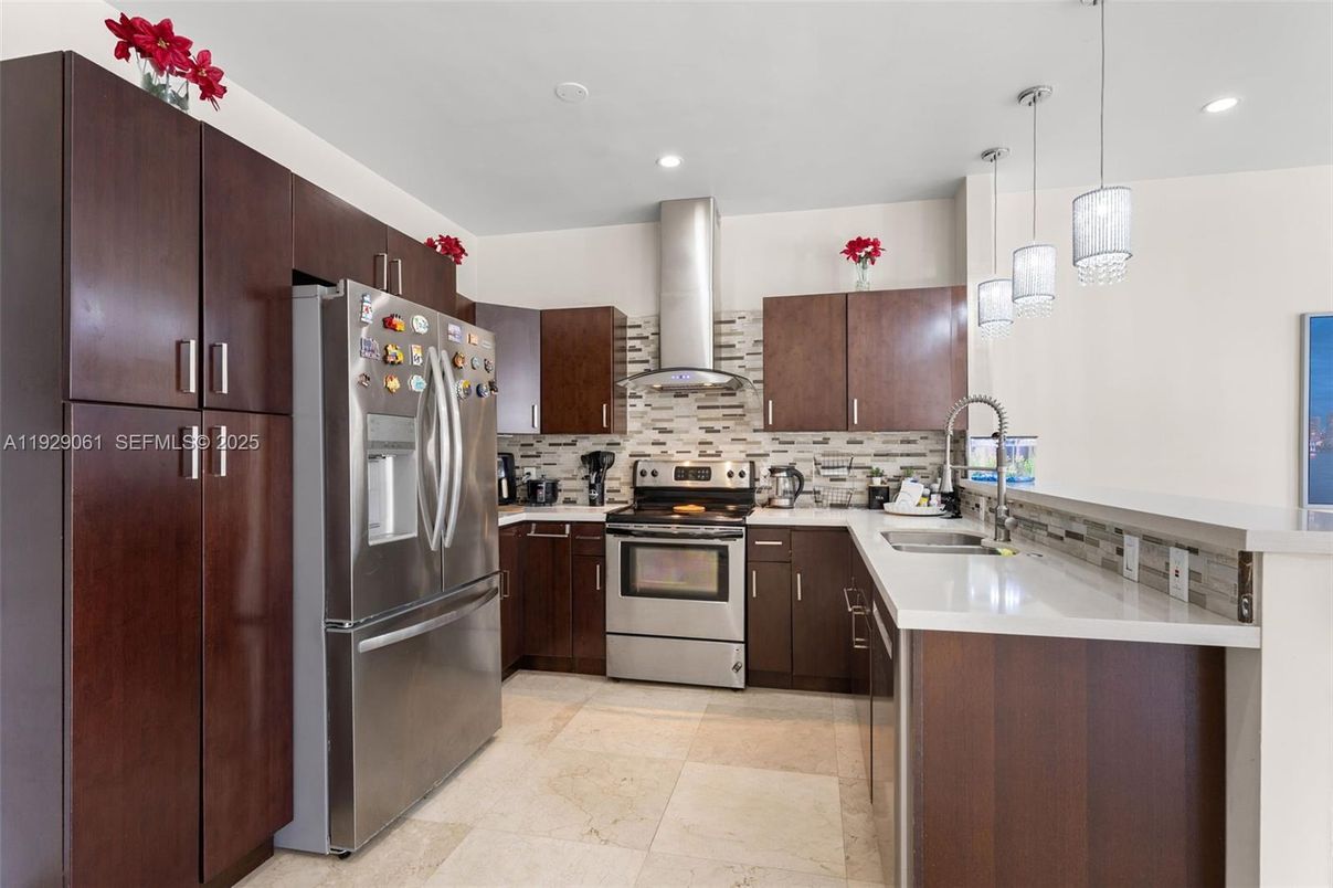 Interior, Kitchen, Pendant Lights, Recessed Lighting, Stainless Steel Appliances
