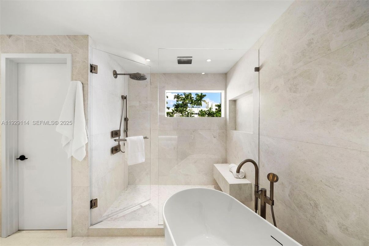 Bathroom, Free Standing Baths, Glass Shower, Interior, Recessed Lighting