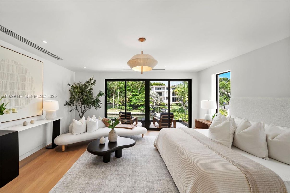 Bedroom, Interior, Living room, Recessed Lighting, Wood Texture Flooring