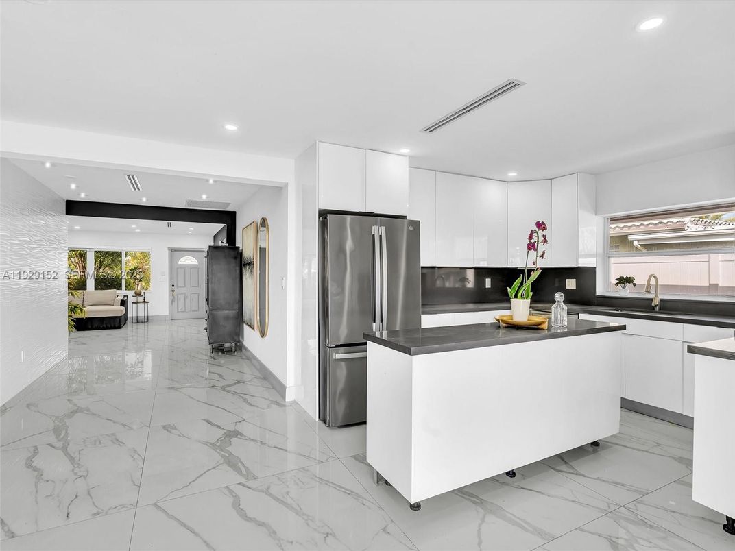 Interior, Kitchen, Marble, Recessed Lighting, Stainless Steel Appliances