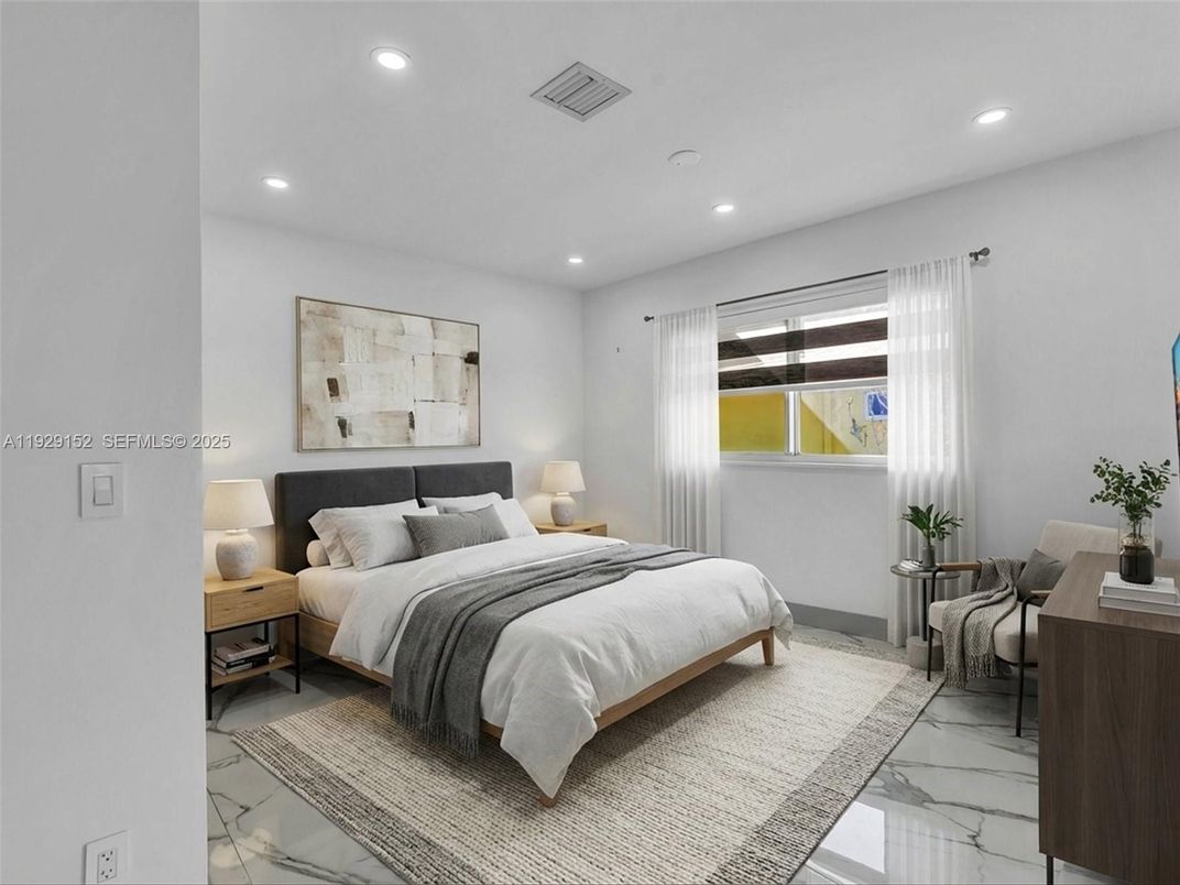 Bedroom, Interior, Marble, Recessed Lighting