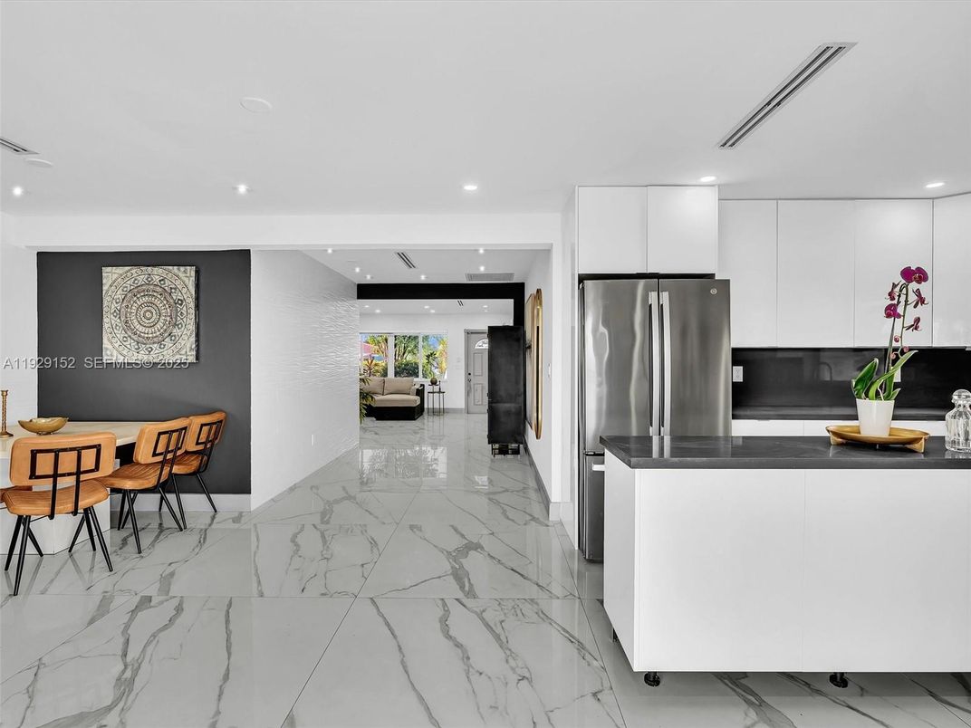 Interior, Kitchen, Marble, Recessed Lighting, Stainless Steel Appliances