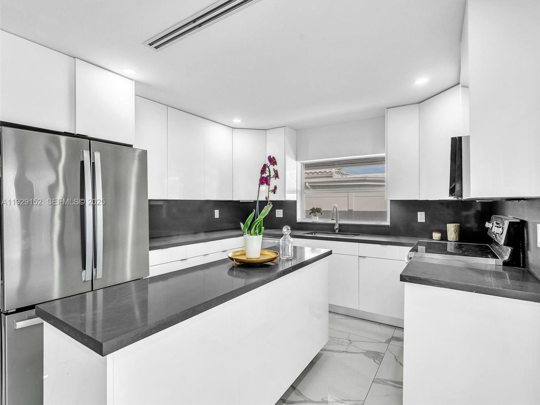 Interior, Kitchen, Marble, Recessed Lighting, Stainless Steel Appliances