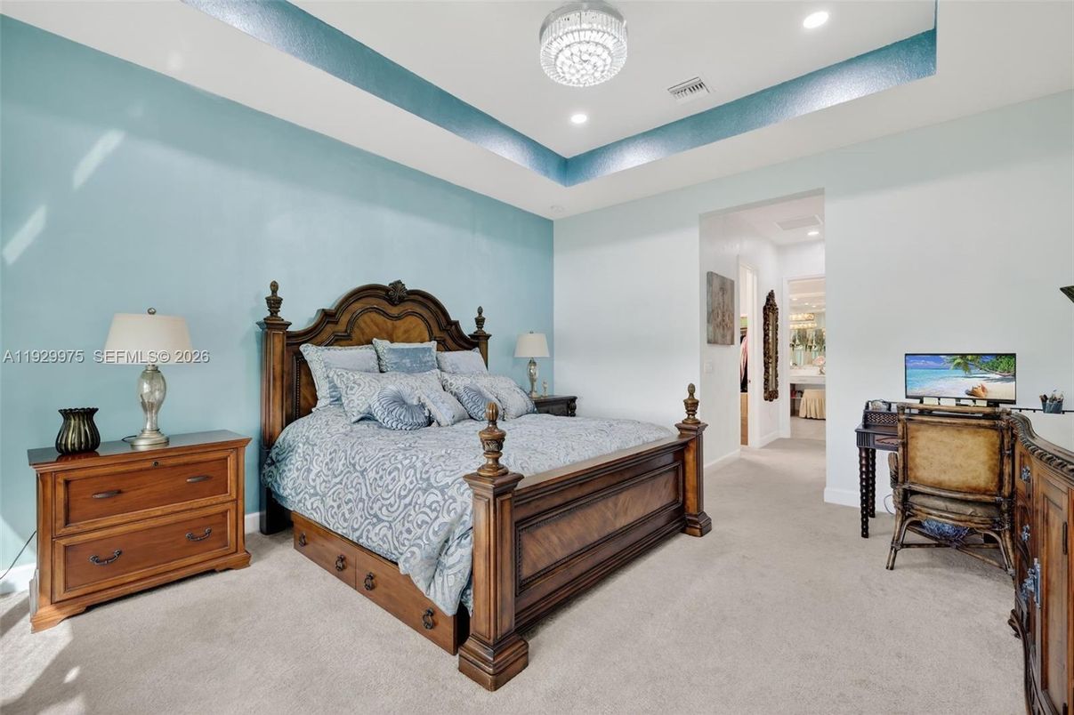 Bedroom, Chandelier, Interior, Recessed Lighting