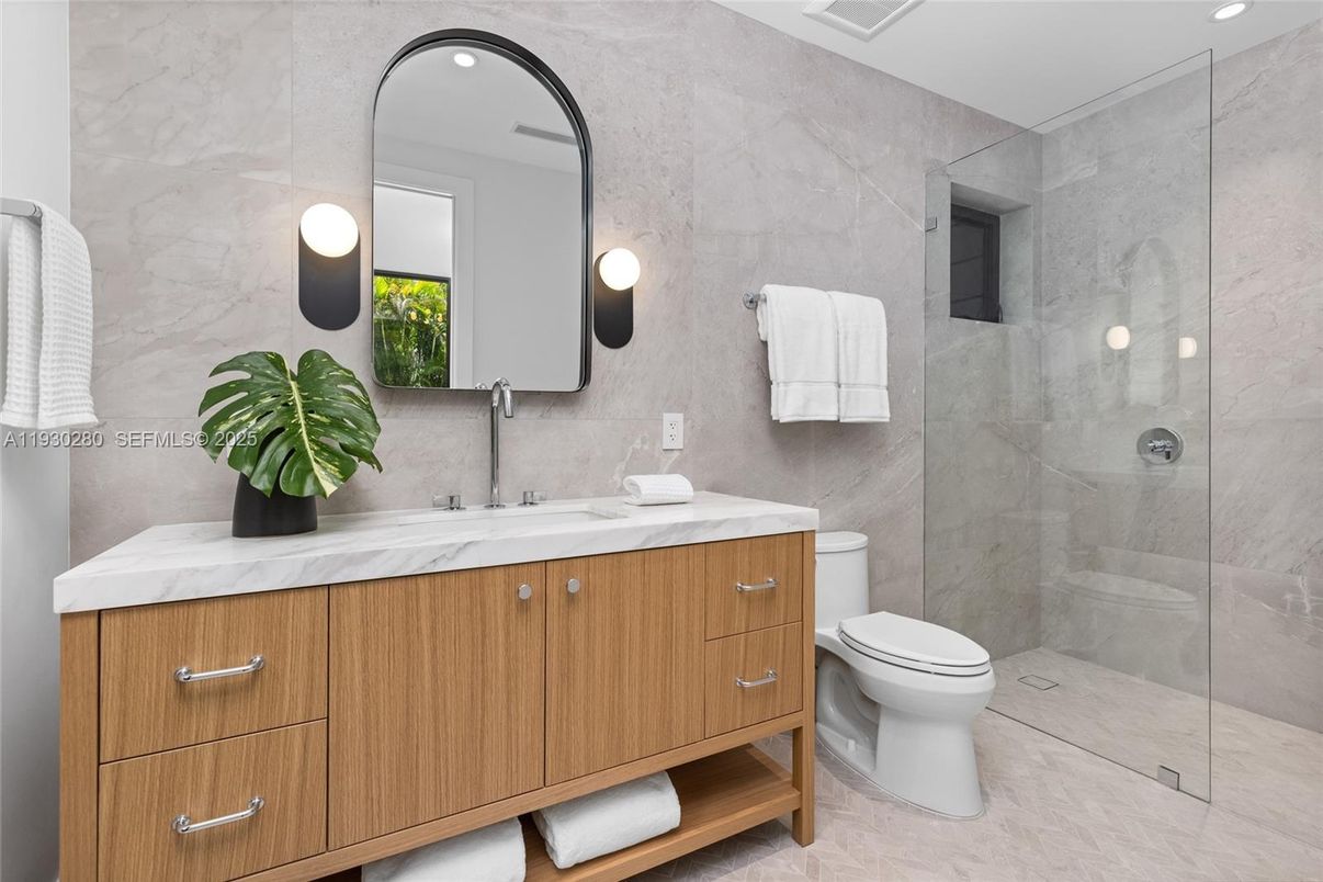 Bathroom, Glass Shower, Interior, Marble Walls