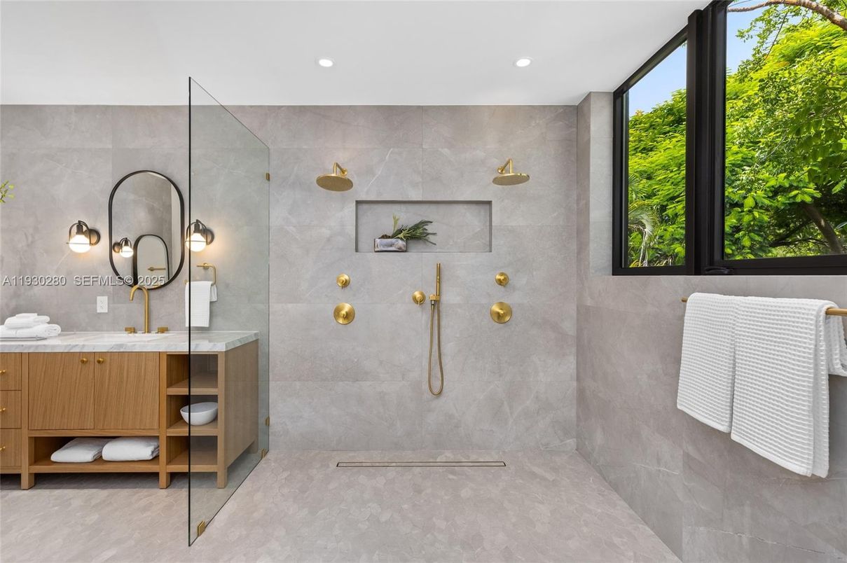 Bathroom, Glass Shower, Interior, Recessed Lighting