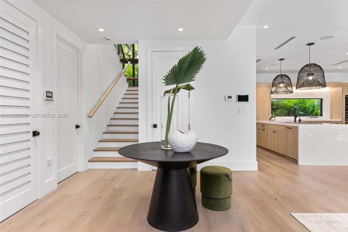 Interior, Kitchen, Pendant Lights, Recessed Lighting, Wood Texture Flooring