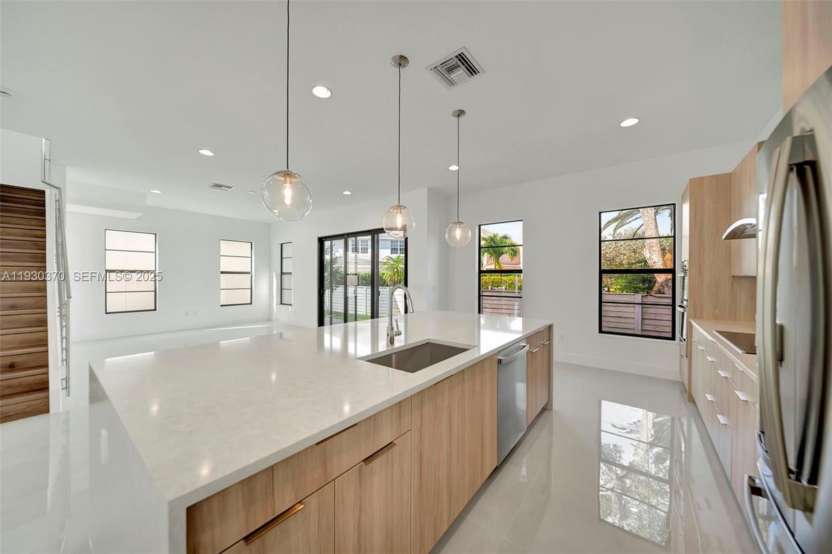 Interior, Kitchen, Pendant Lights, Recessed Lighting, Stainless Steel Appliances