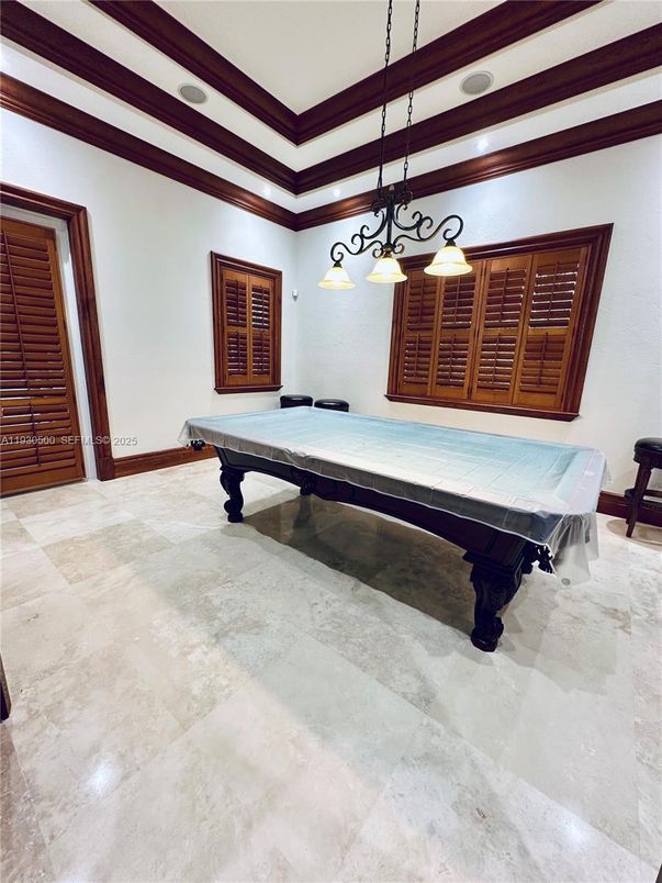 Billiard Table, Game Room, Interior, Pendant Lights, Recessed Lighting