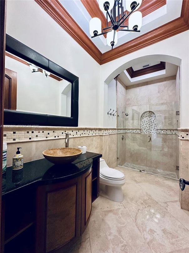 Bathroom, Glass Shower, Interior, Pendant Lights