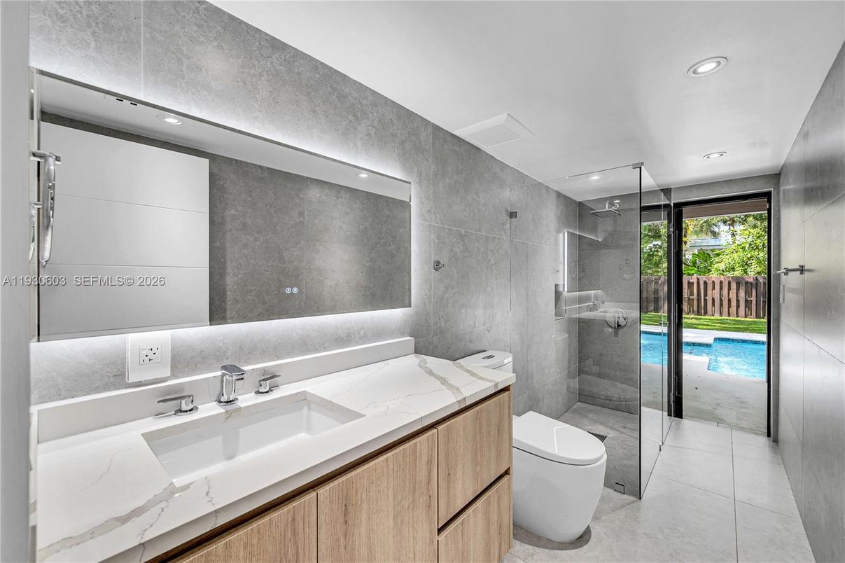 Bathroom, Glass Shower, Interior, Recessed Lighting