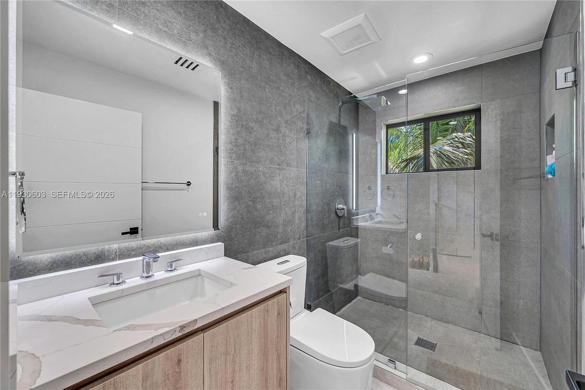 Bathroom, Glass Shower, Interior, Recessed Lighting