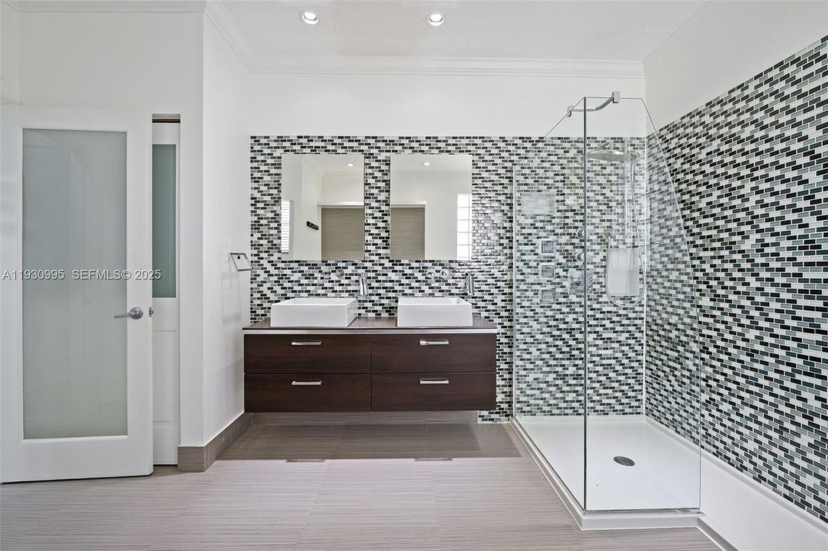Bathroom, Dual Sink Vanities, Glass Shower, Interior, Recessed Lighting