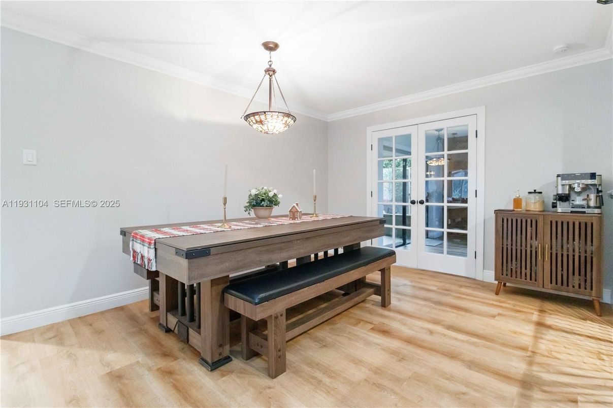 Dining room, Interior, Pendant Lights, Wood Texture Flooring