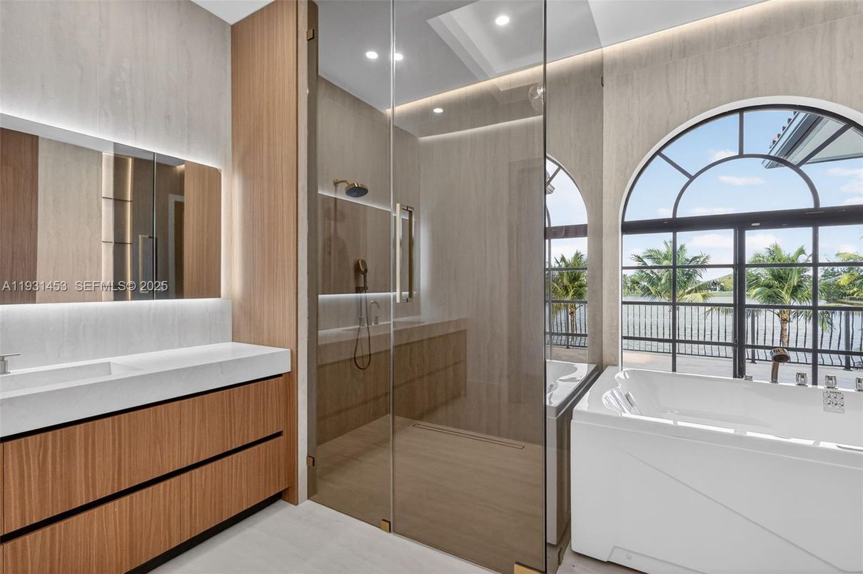 Bathroom, Glass Shower, Interior, Wood Texture Flooring