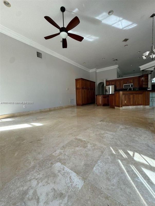 Empty room, Interior, Kitchen, Pendant Lights