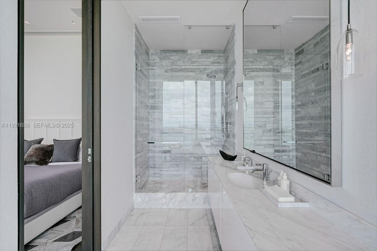 Bathroom, Bedroom, Glass Shower, Interior, Marble, Marble Walls
