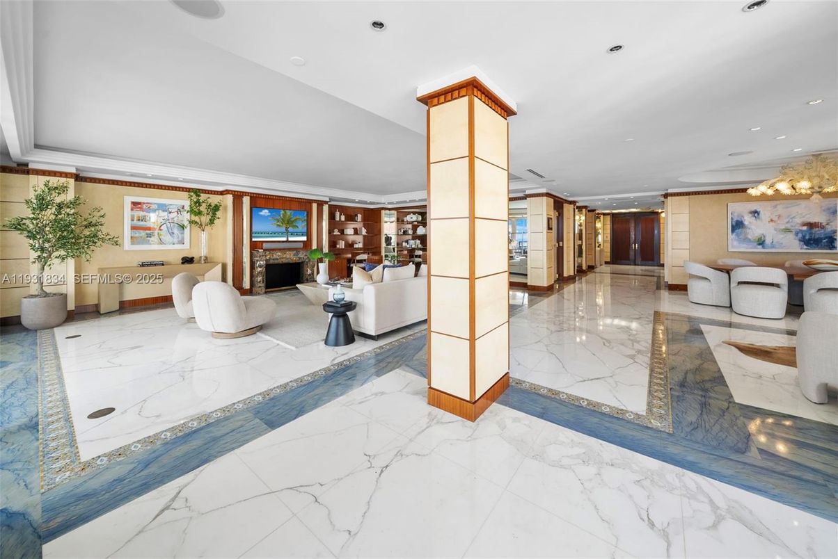 Fireplace, Interior, Living room, Marble, Recessed Lighting