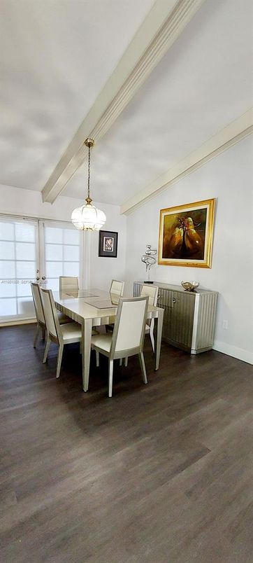 Dining room, Interior, Pendant Lights, Wood Texture Flooring