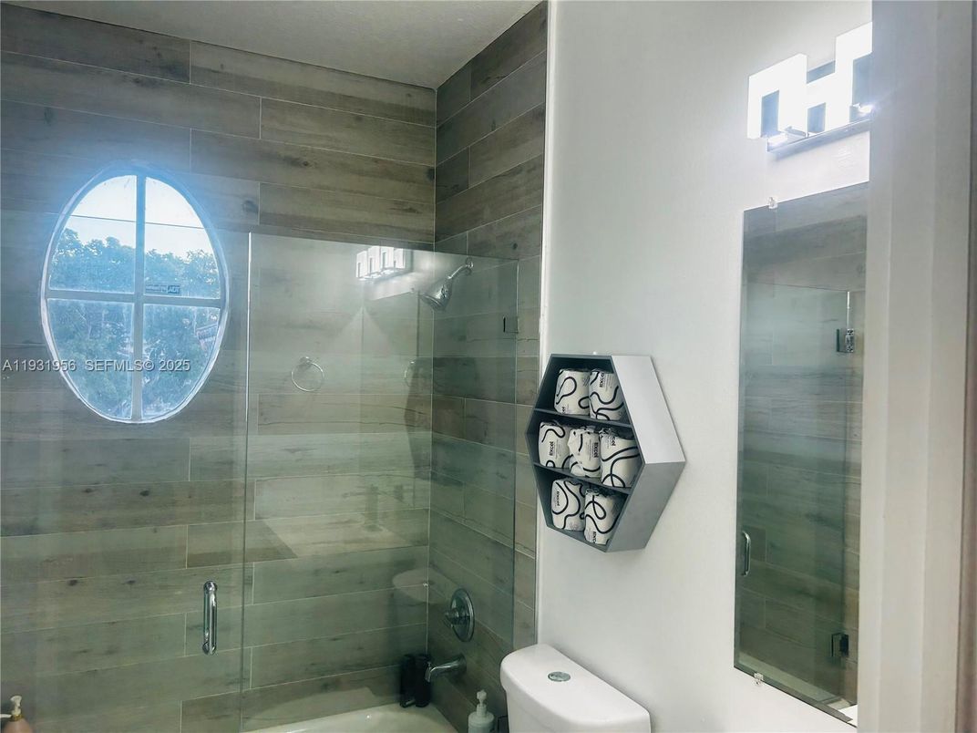 Bathroom, Glass Shower, Interior, Wooden Walls