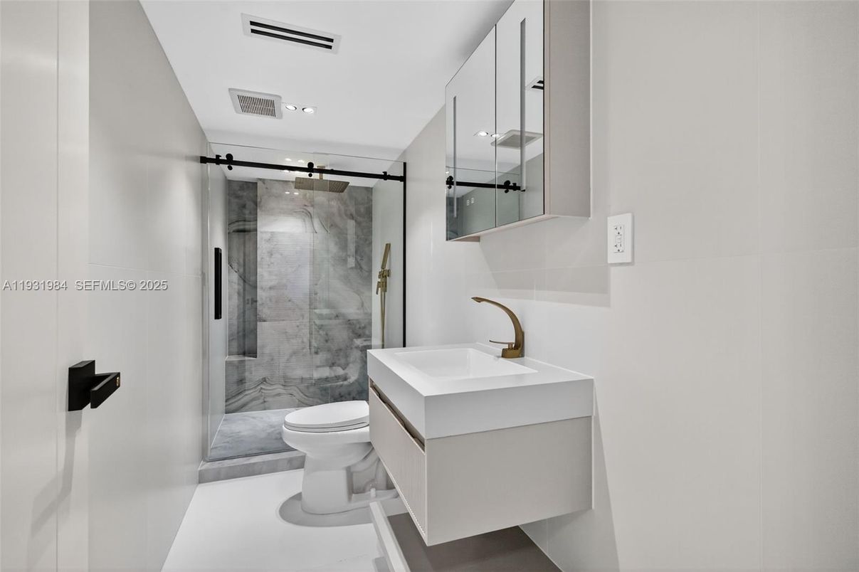 Bathroom, Glass Shower, Interior, Recessed Lighting