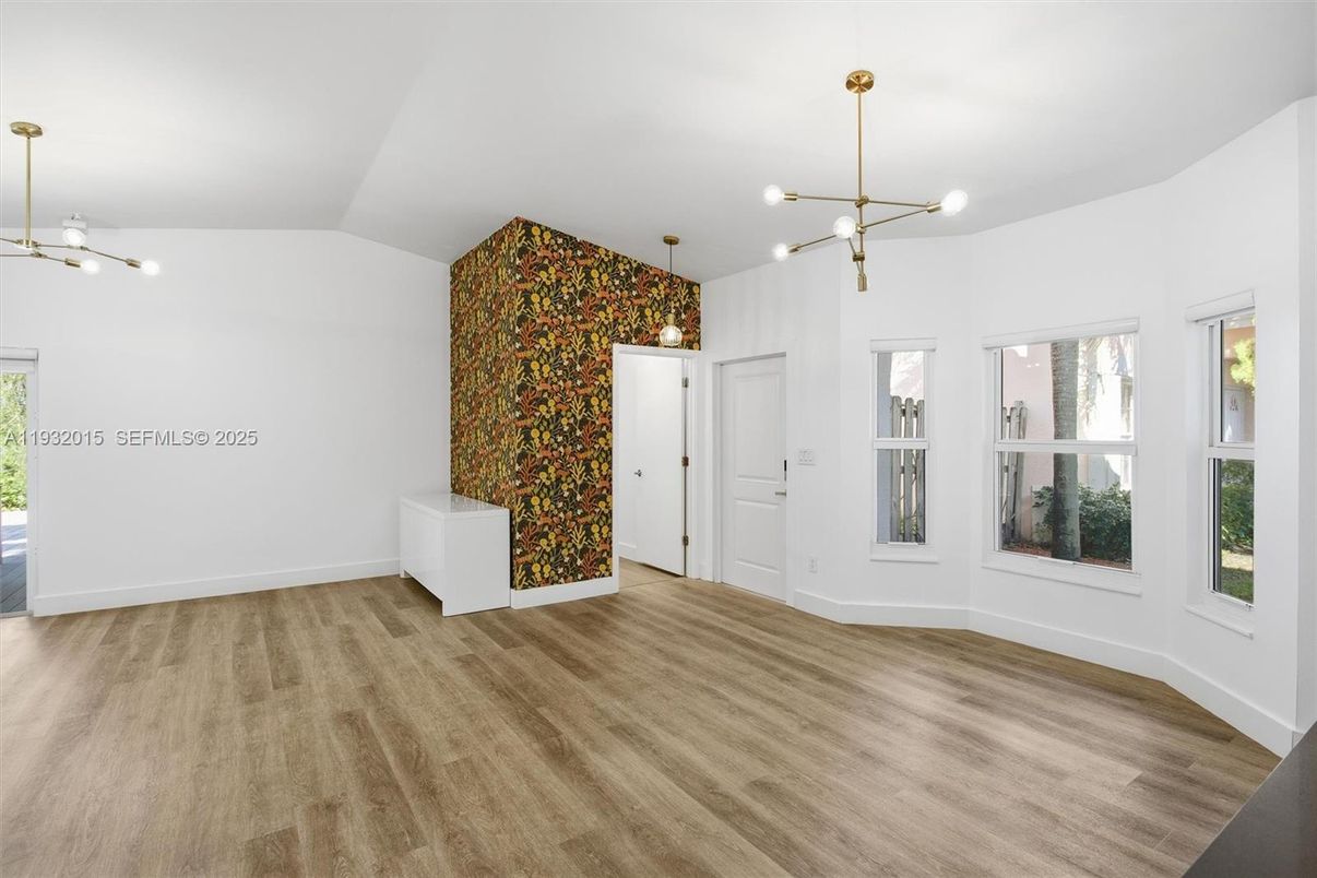 Empty room, Interior, Pendant Lights, Wood Texture Flooring
